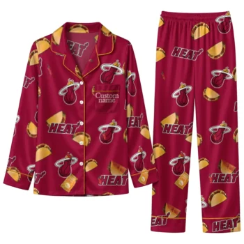 Miami Heat Long Pajama Set Custom Snack Scatter Red Best Selling
