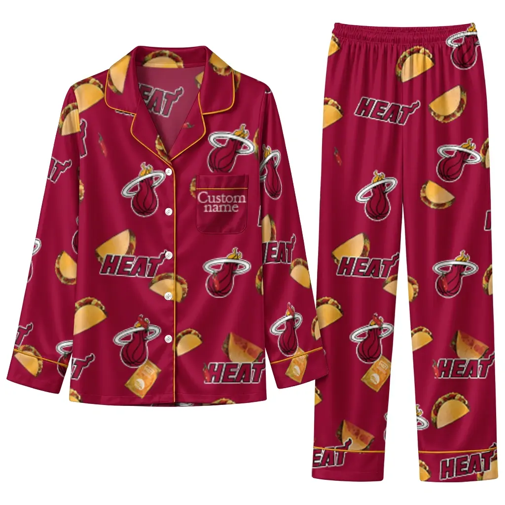 Miami Heat Long Pajama Set Custom Snack Scatter Red Best Selling Miami Heat Long Pajama Set Custom Snack Scatter Red Best Selling