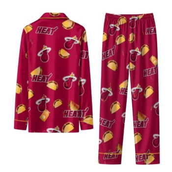 Miami Heat Long Pajama Set Custom Snack Scatter Red Fashion Forward