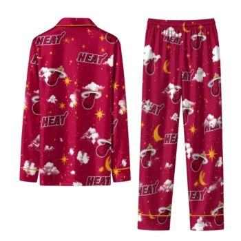 Miami Heat Long Pajama Set Customized Cloud Stars Red Fashion Forward
