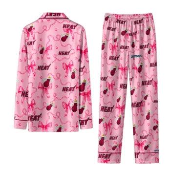 miami heat long pajama set customized ribbon chains red fashion forward.webp