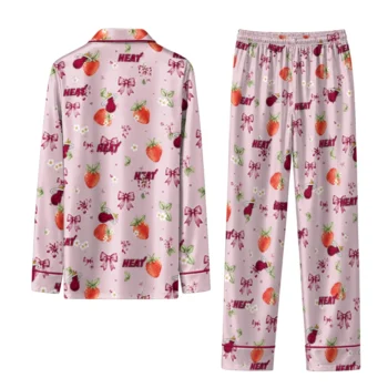 miami heat long pajama set customized ribbon florals red fashion forward.webp