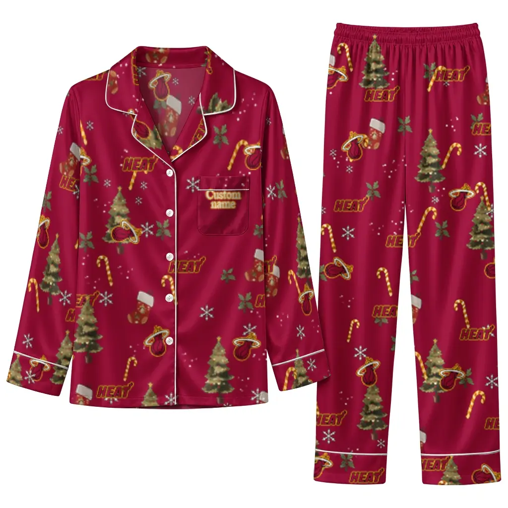 Miami Heat Long Pajama Set Customized Sprig Scatter Red Best Selling Miami Heat Long Pajama Set Customized Sprig Scatter Red Best Selling