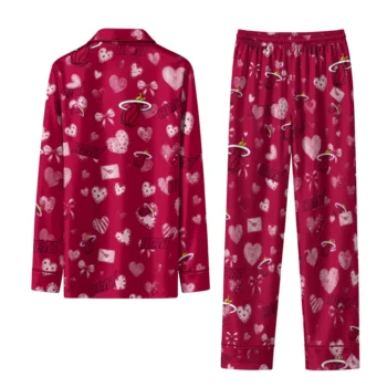 miami heat long pajama set personalized heart charms red fashion forward.webp