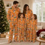 Miami Hurricanes Long Pajama Set Personalized Animal Scatter Orange Best Selling