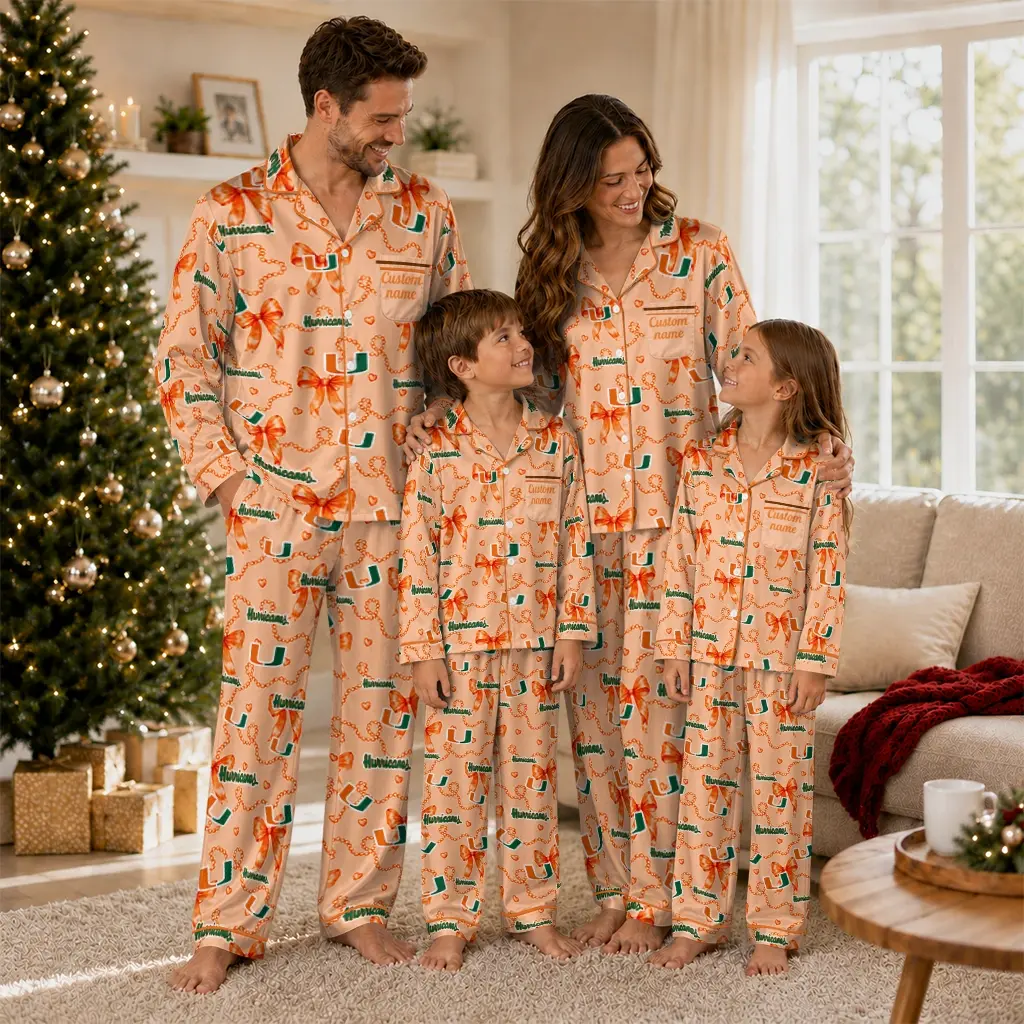 Miami Hurricanes Long Pajama Set Personalized Ribbon Chains Orange Latest Model Miami Hurricanes Long Pajama Set Personalized Ribbon Chains Orange Latest Model