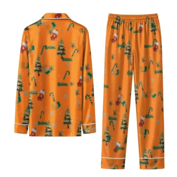 Miami Hurricanes Long Pajama Set Personalized Sprig Scatter Orange Fashion Forward