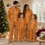 Miami Hurricanes Long Pajama Set Personalized Sprig Scatter Orange Best Selling