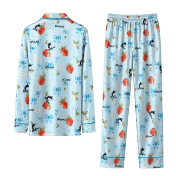 miami marlins long pajama set customized ribbon florals blue fashion forward.webp