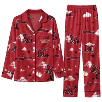 Miami Redhawks Long Pajama Set Personalized Cloud Stars Red Best Selling