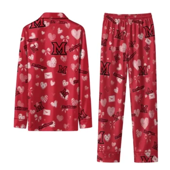 Miami Redhawks Long Pajama Set Personalized Heart Charms Red Fashion Forward