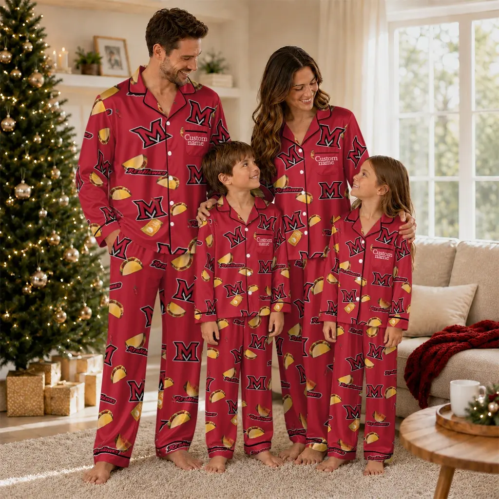 Miami Redhawks Long Pajama Set Personalized Snack Scatter Red Latest Model Miami Redhawks Long Pajama Set Personalized Snack Scatter Red Latest Model