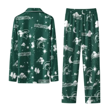 Michigan State Spartans Long Pajama Set Custom Cloud Stars Green Fashion Forward