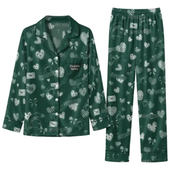 Michigan State Spartans Long Pajama Set Custom Heart Charms Green Best Selling
