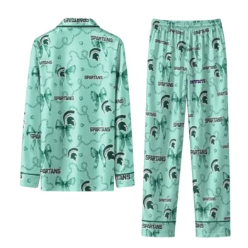 Michigan State Spartans Long Pajama Set Custom Ribbon Chains Green Fashion Forward