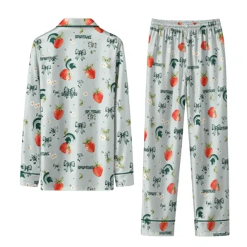 Michigan State Spartans Long Pajama Set Custom Ribbon Florals Green Fashion Forward