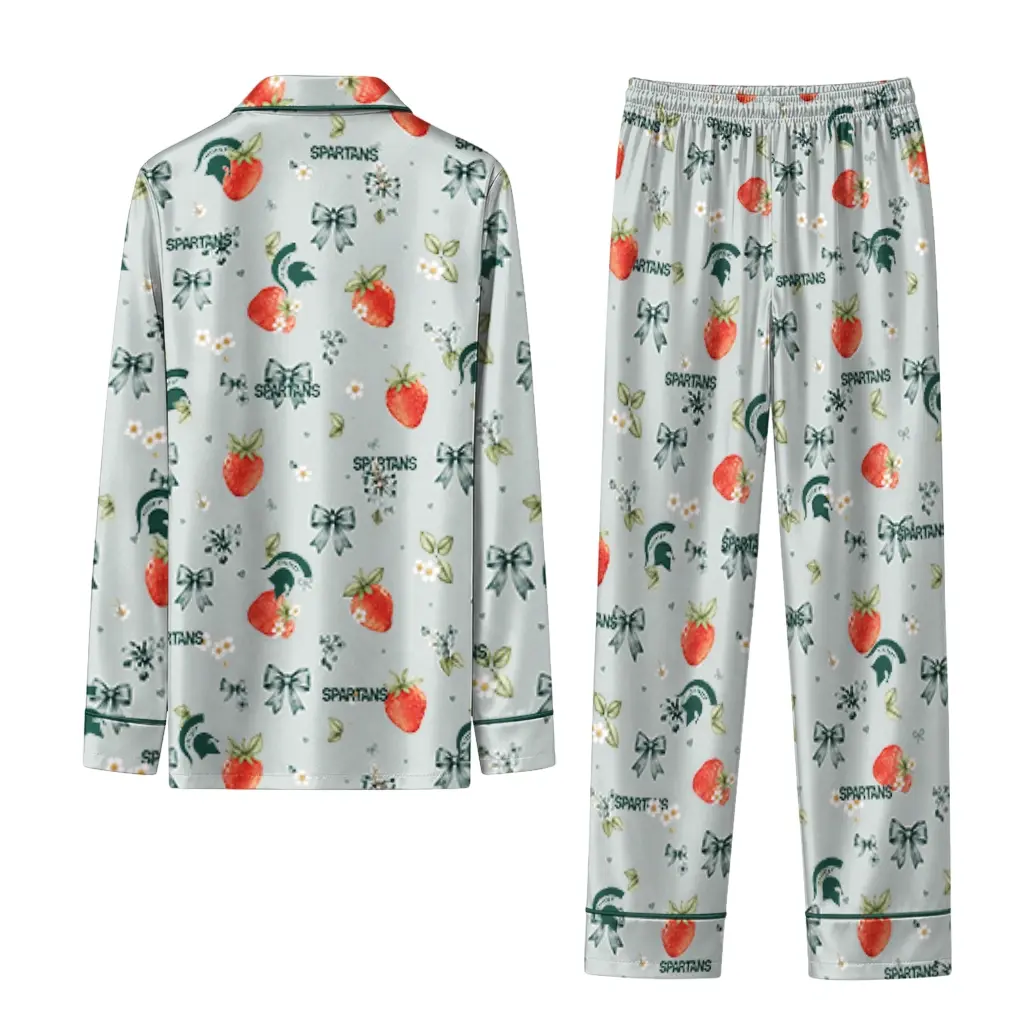 Michigan State Spartans Long Pajama Set Custom Ribbon Florals Green Fashion Forward Michigan State Spartans Long Pajama Set Custom Ribbon Florals Green Fashion Forward