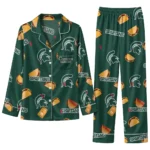 Michigan State Spartans Long Pajama Set Custom Snack Scatter Green Best Selling