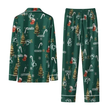 Michigan State Spartans Long Pajama Set Custom Sprig Scatter Green Fashion Forward