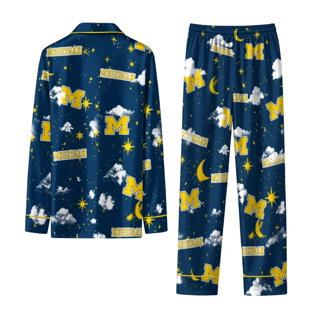 Michigan Wolverines Long Pajama Set Customized Cloud Stars Blue Fashion Forward Michigan Wolverines Long Pajama Set Customized Cloud Stars Blue Fashion Forward