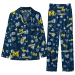Michigan Wolverines Long Pajama Set Customized Heart Charms Blue Best Selling