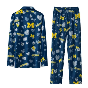 Michigan Wolverines Long Pajama Set Customized Heart Charms Blue Fashion Forward