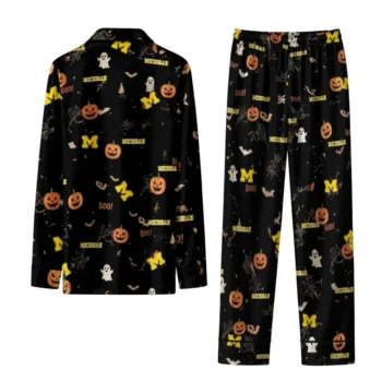 Michigan Wolverines Long Pajama Set Customized Icon Confetti Black Fashion Forward