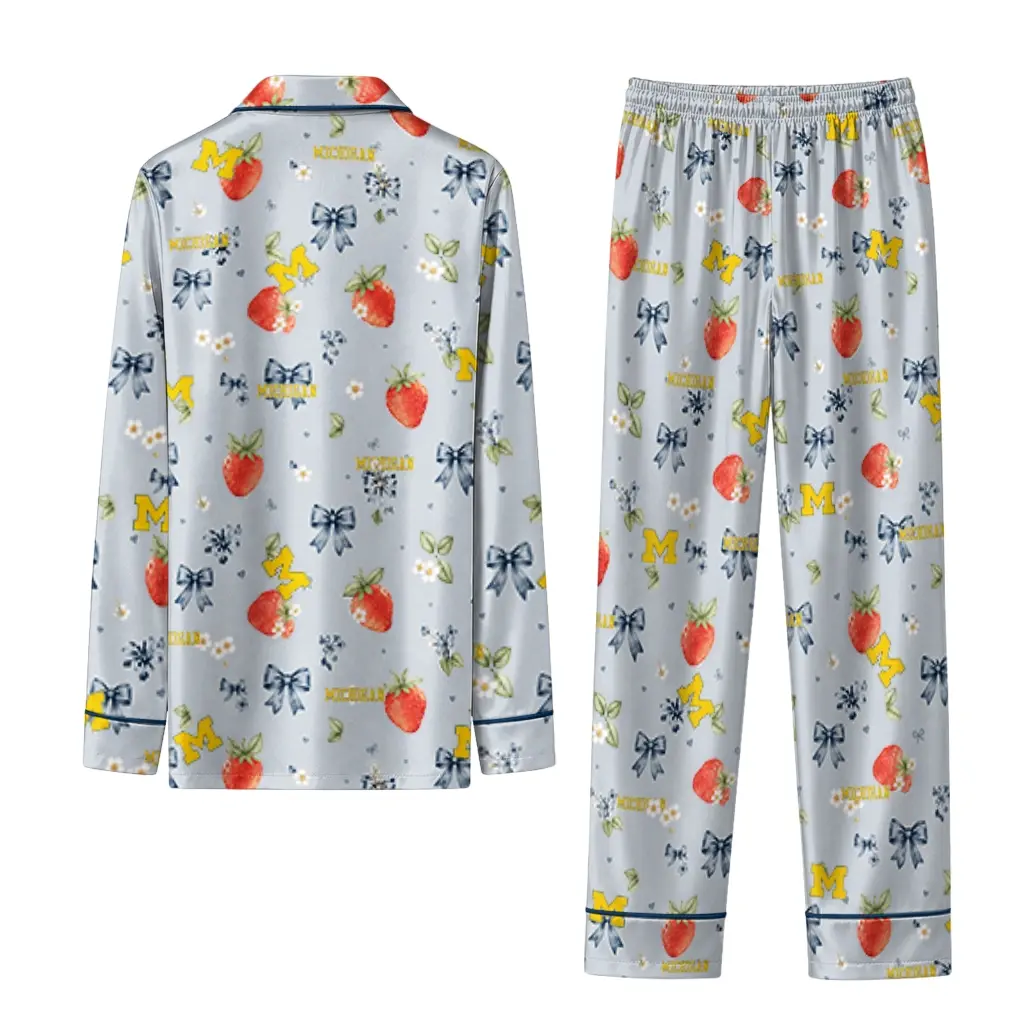 Michigan Wolverines Long Pajama Set Customized Ribbon Florals Blue Fashion Forward Michigan Wolverines Long Pajama Set Customized Ribbon Florals Blue Fashion Forward