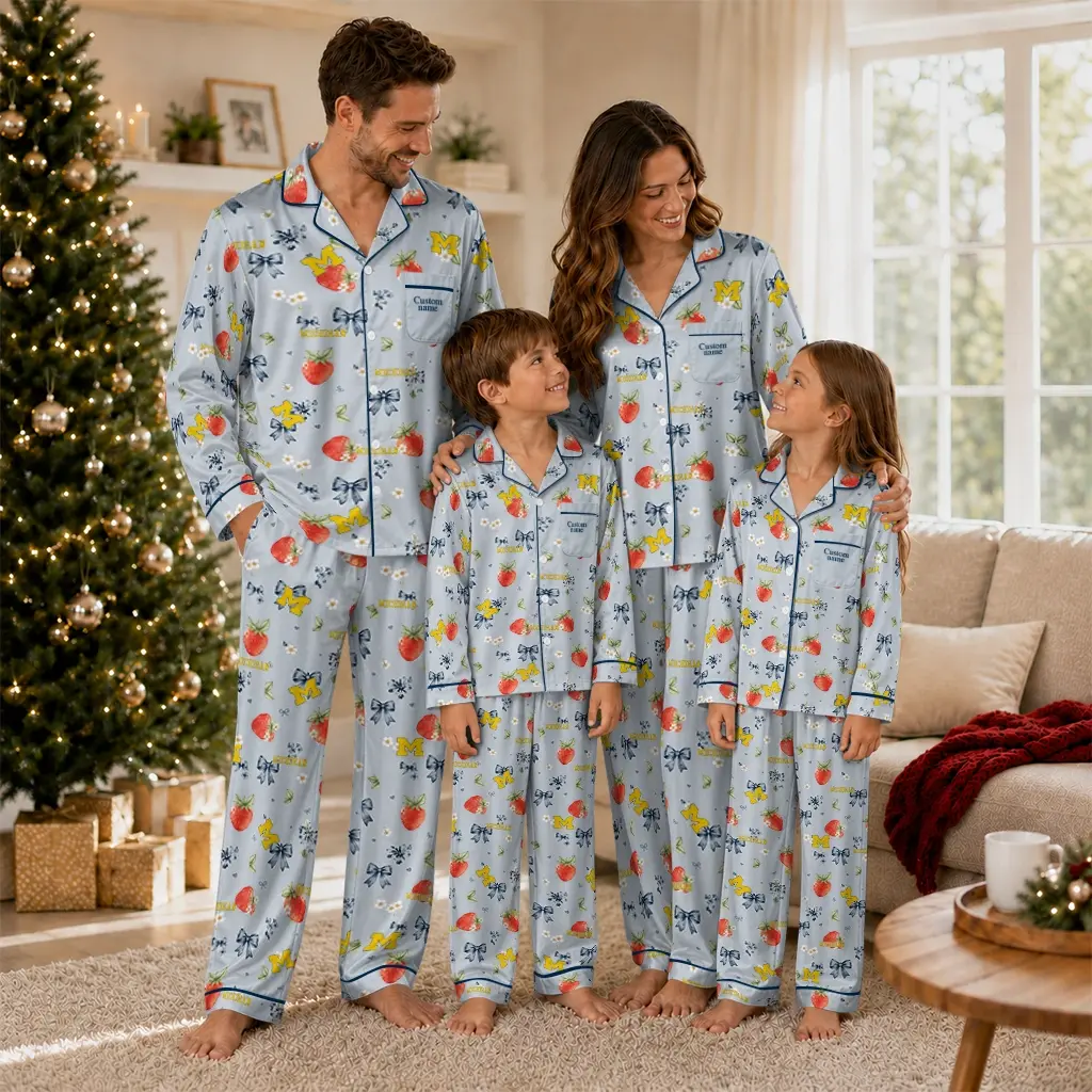 Michigan Wolverines Long Pajama Set Customized Ribbon Florals Blue Latest Model Michigan Wolverines Long Pajama Set Customized Ribbon Florals Blue Latest Model