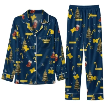 Michigan Wolverines Long Pajama Set Customized Sprig Scatter Blue Best Selling