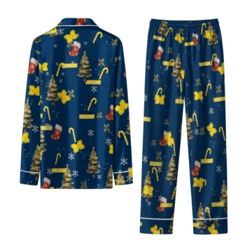 Michigan Wolverines Long Pajama Set Customized Sprig Scatter Blue Fashion Forward