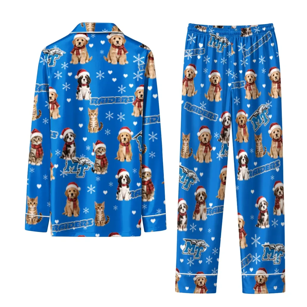 Middle Tennessee Blue Raiders Long Pajama Set Customized Animal Scatter Blue Fashion Forward Middle Tennessee Blue Raiders Long Pajama Set Customized Animal Scatter Blue Fashion Forward
