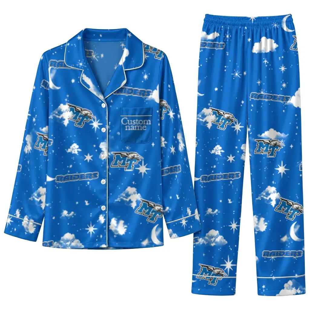 Middle Tennessee Blue Raiders Long Pajama Set Customized Cloud Stars Blue Best Selling Middle Tennessee Blue Raiders Long Pajama Set Customized Cloud Stars Blue Best Selling