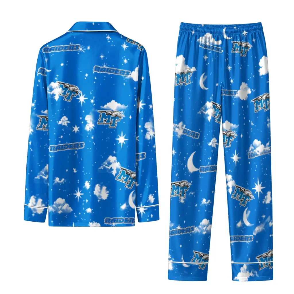 Middle Tennessee Blue Raiders Long Pajama Set Customized Cloud Stars Blue Fashion Forward Middle Tennessee Blue Raiders Long Pajama Set Customized Cloud Stars Blue Fashion Forward
