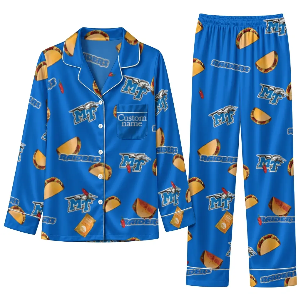 Middle Tennessee Blue Raiders Long Pajama Set Customized Snack Scatter Blue Best Selling Middle Tennessee Blue Raiders Long Pajama Set Customized Snack Scatter Blue Best Selling