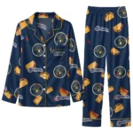 Milwaukee Brewers Long Pajama Set Customized Snack Scatter Navy Blue Best Selling
