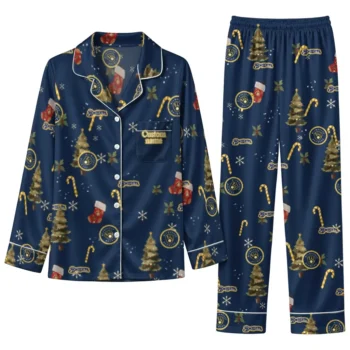 Milwaukee Brewers Long Pajama Set Personalized Sprig Scatter Navy Blue Best Selling