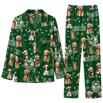 Milwaukee Bucks Long Pajama Set Custom Animal Scatter Green Best Selling