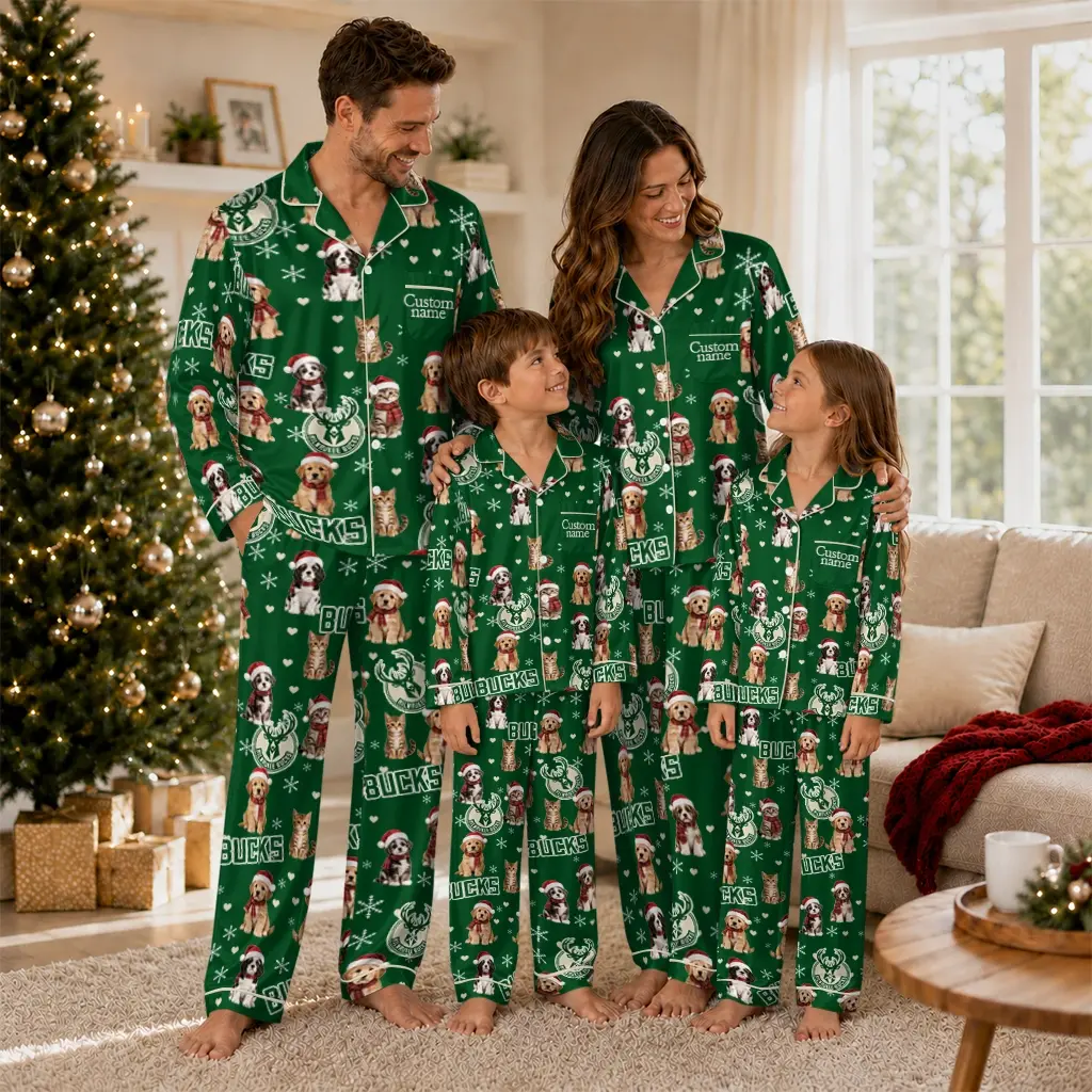 Milwaukee Bucks Long Pajama Set Custom Animal Scatter Green Latest Model Milwaukee Bucks Long Pajama Set Custom Animal Scatter Green Latest Model