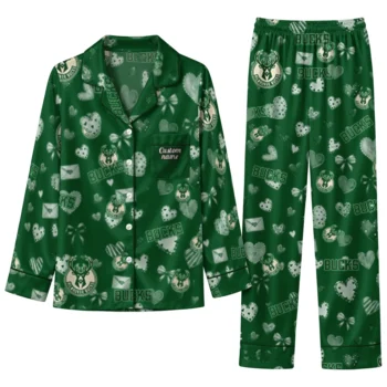 milwaukee bucks long pajama set custom heart charms green best selling.webp