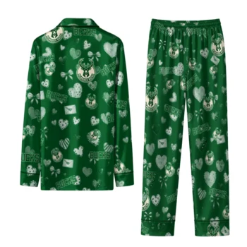 milwaukee bucks long pajama set custom heart charms green fashion forward.webp