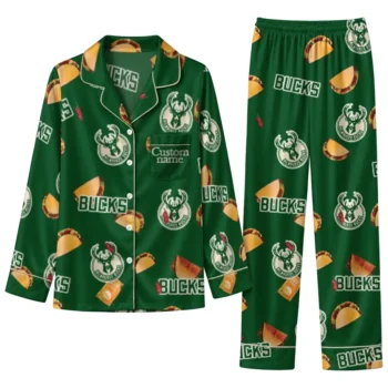 Milwaukee Bucks Long Pajama Set Customized Snack Scatter Green Best Selling
