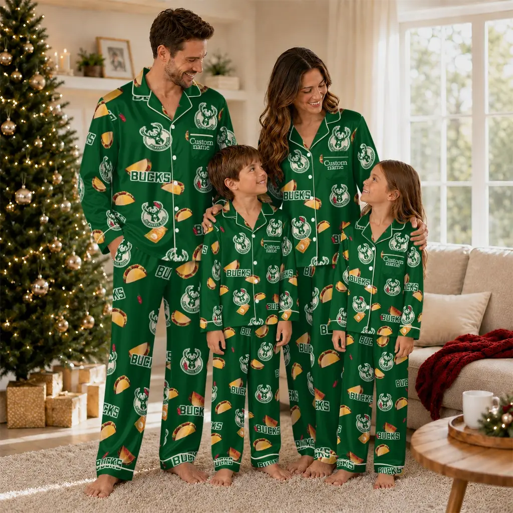 Milwaukee Bucks Long Pajama Set Customized Snack Scatter Green Latest Model Milwaukee Bucks Long Pajama Set Customized Snack Scatter Green Latest Model