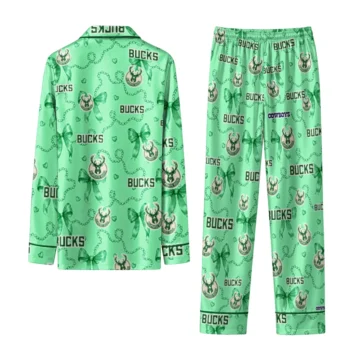 milwaukee bucks long pajama set personalized ribbon chains green fashion forward.webp