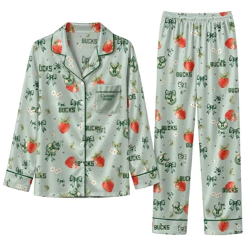 milwaukee bucks long pajama set personalized ribbon florals green best selling.webp