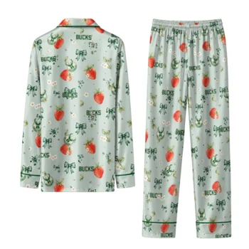 milwaukee bucks long pajama set personalized ribbon florals green fashion forward.webp