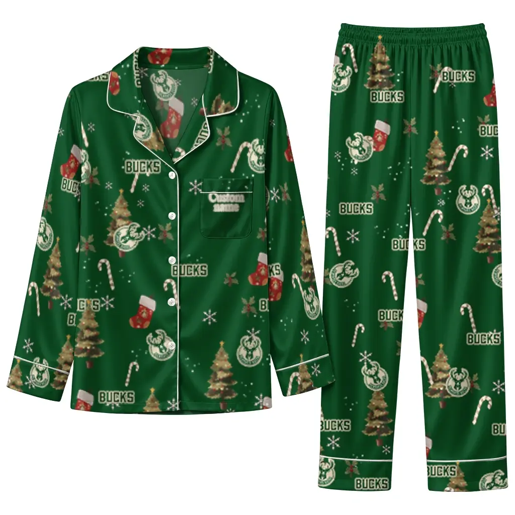 Milwaukee Bucks Long Pajama Set Personalized Sprig Scatter Green Best Selling Milwaukee Bucks Long Pajama Set Personalized Sprig Scatter Green Best Selling