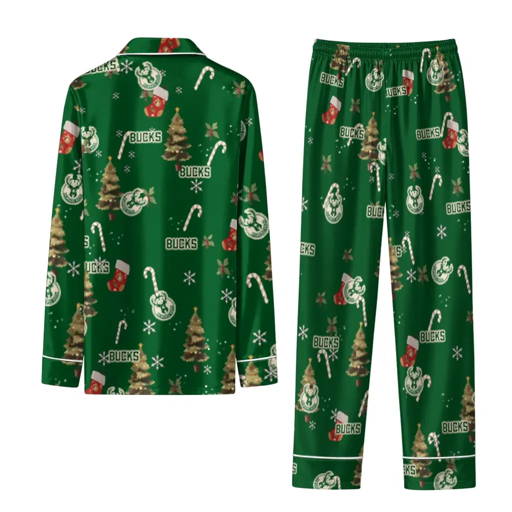 Milwaukee Bucks Long Pajama Set Personalized Sprig Scatter Green Fashion Forward Milwaukee Bucks Long Pajama Set Personalized Sprig Scatter Green Fashion Forward