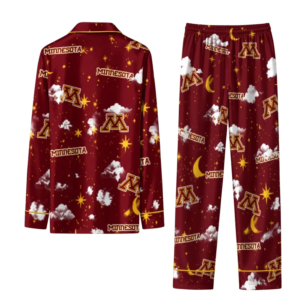 Minnesota Golden Gophers Long Pajama Set Personalized Cloud Stars Maroon Fashion Forward Minnesota Golden Gophers Long Pajama Set Personalized Cloud Stars Maroon Fashion Forward