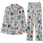 minnesota timberwolves long pajama set custom ribbon florals midnight blue best selling.webp